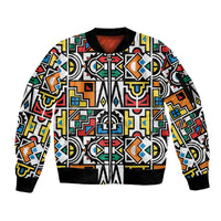 African Geometric Ndebele Patterns Sleeve Zip Bomber Jacket