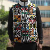 African Geometric Ndebele Patterns Sleeveless Puffer Jacket