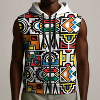 African Geometric Ndebele Patterns Sleeveless Zip Hoodie