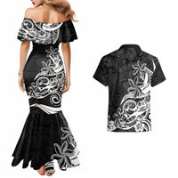 Polynesian Sunset Plumeria Couples Matching Mermaid Dress and Hawaiian Shirt Pacific Island Tribal Black Style LT9 - Wonder Print Shop