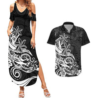 Polynesian Sunset Plumeria Couples Matching Summer Maxi Dress and Hawaiian Shirt Pacific Island Tribal Black Style LT9 - Wonder Print Shop