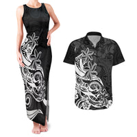 Polynesian Sunset Plumeria Couples Matching Tank Maxi Dress and Hawaiian Shirt Pacific Island Tribal Black Style LT9 - Wonder Print Shop