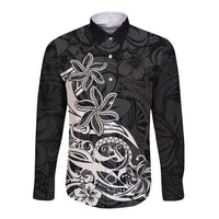 Polynesian Sunset Plumeria Long Sleeve Button Shirt Pacific Island Tribal Black Style - Wonder Print Shop