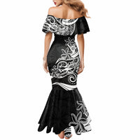 Polynesian Sunset Plumeria Mermaid Dress Pacific Island Tribal Black Style - Wonder Print Shop