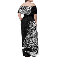 Polynesian Sunset Plumeria Off Shoulder Maxi Dress Pacific Island Tribal Black Style - Wonder Print Shop