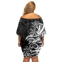 Polynesian Sunset Plumeria Off Shoulder Short Dress Pacific Island Tribal Black Style - Wonder Print Shop