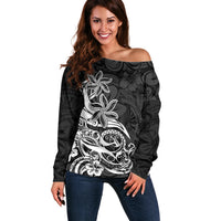 Polynesian Sunset Plumeria Off Shoulder Sweater Pacific Island Tribal Black Style - Wonder Print Shop