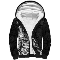 Polynesian Sunset Plumeria Sherpa Hoodie Pacific Island Tribal Black Style - Wonder Print Shop