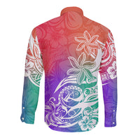 Polynesian Sunset Plumeria Long Sleeve Button Shirt Pacific Island Tribal Blossom Style - Wonder Print Shop