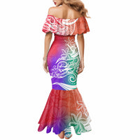 Polynesian Sunset Plumeria Mermaid Dress Pacific Island Tribal Blossom Style - Wonder Print Shop