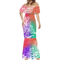Polynesian Sunset Plumeria Mermaid Dress Pacific Island Tribal Blossom Style - Wonder Print Shop