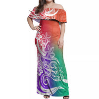 Polynesian Sunset Plumeria Off Shoulder Maxi Dress Pacific Island Tribal Blossom Style - Wonder Print Shop