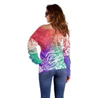 Polynesian Sunset Plumeria Off Shoulder Sweater Pacific Island Tribal Blossom Style - Wonder Print Shop