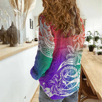 Polynesian Sunset Plumeria Women Casual Shirt Pacific Island Tribal Blossom Style - Wonder Print Shop