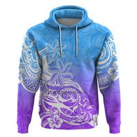 Polynesian Sunset Plumeria Hoodie Pacific Island Tribal Blue Style - Wonder Print Shop