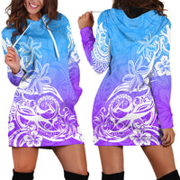 Polynesian Sunset Plumeria Hoodie Dress Pacific Island Tribal Blue Style - Wonder Print Shop
