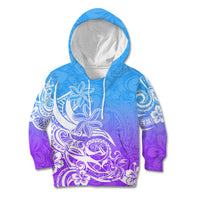 Polynesian Sunset Plumeria Kid Hoodie Pacific Island Tribal Blue Style - Wonder Print Shop