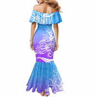 Polynesian Sunset Plumeria Mermaid Dress Pacific Island Tribal Blue Style - Wonder Print Shop