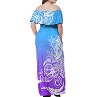 Polynesian Sunset Plumeria Off Shoulder Maxi Dress Pacific Island Tribal Blue Style - Wonder Print Shop