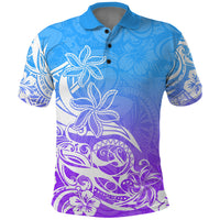 Polynesian Sunset Plumeria Polo Shirt Pacific Island Tribal Blue Style - Wonder Print Shop