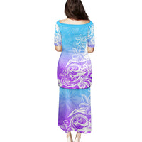 Polynesian Sunset Plumeria Puletasi Pacific Island Tribal Blue Style - Wonder Print Shop