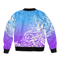 Polynesian Sunset Plumeria Sleeve Zip Bomber Jacket Pacific Island Tribal Blue Style - Wonder Print Shop