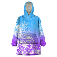 Polynesian Sunset Plumeria Wearable Blanket Hoodie Pacific Island Tribal Blue Style - Wonder Print Shop