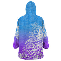 Polynesian Sunset Plumeria Wearable Blanket Hoodie Pacific Island Tribal Blue Style - Wonder Print Shop