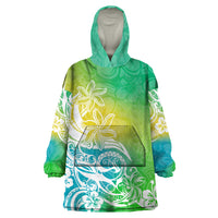 Polynesian Sunset Plumeria Wearable Blanket Hoodie Pacific Island Tribal Green Style - Wonder Print Shop