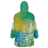 Polynesian Sunset Plumeria Wearable Blanket Hoodie Pacific Island Tribal Green Style - Wonder Print Shop