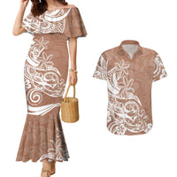 Polynesian Sunset Plumeria Couples Matching Mermaid Dress and Hawaiian Shirt Pacific Island Tribal Nude Style LT9 - Wonder Print Shop