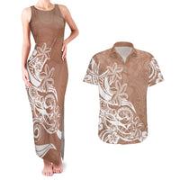 Polynesian Sunset Plumeria Couples Matching Tank Maxi Dress and Hawaiian Shirt Pacific Island Tribal Nude Style LT9 - Wonder Print Shop