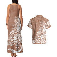 Polynesian Sunset Plumeria Couples Matching Tank Maxi Dress and Hawaiian Shirt Pacific Island Tribal Nude Style LT9 - Wonder Print Shop