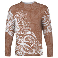 Polynesian Sunset Plumeria Long Sleeve Shirt Pacific Island Tribal Nude Style - Wonder Print Shop