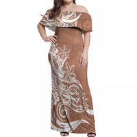 Polynesian Sunset Plumeria Off Shoulder Maxi Dress Pacific Island Tribal Nude Style - Wonder Print Shop
