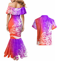 Polynesian Sunset Plumeria Couples Matching Mermaid Dress and Hawaiian Shirt Pacific Island Tribal Purple Style LT9 - Wonder Print Shop