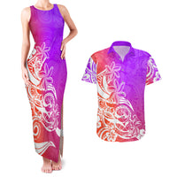 Polynesian Sunset Plumeria Couples Matching Tank Maxi Dress and Hawaiian Shirt Pacific Island Tribal Purple Style LT9 - Wonder Print Shop