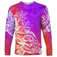 Polynesian Sunset Plumeria Long Sleeve Shirt Pacific Island Tribal Purple Style - Wonder Print Shop