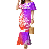 Polynesian Sunset Plumeria Mermaid Dress Pacific Island Tribal Purple Style - Wonder Print Shop