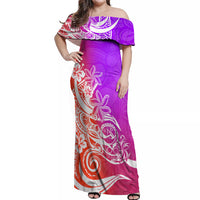 Polynesian Sunset Plumeria Off Shoulder Maxi Dress Pacific Island Tribal Purple Style - Wonder Print Shop