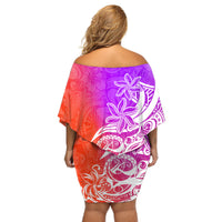 Polynesian Sunset Plumeria Off Shoulder Short Dress Pacific Island Tribal Purple Style - Wonder Print Shop