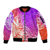 Polynesian Sunset Plumeria Sleeve Zip Bomber Jacket Pacific Island Tribal Purple Style - Wonder Print Shop