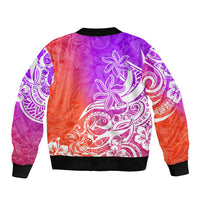 Polynesian Sunset Plumeria Sleeve Zip Bomber Jacket Pacific Island Tribal Purple Style - Wonder Print Shop