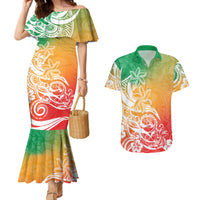 Polynesian Sunset Plumeria Couples Matching Mermaid Dress and Hawaiian Shirt Pacific Island Tribal Reggae Style LT9 - Wonder Print Shop