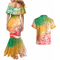 Polynesian Sunset Plumeria Couples Matching Mermaid Dress and Hawaiian Shirt Pacific Island Tribal Reggae Style LT9 - Wonder Print Shop