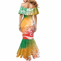 Polynesian Sunset Plumeria Mermaid Dress Pacific Island Tribal Reggae Style - Wonder Print Shop