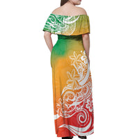 Polynesian Sunset Plumeria Off Shoulder Maxi Dress Pacific Island Tribal Reggae Style - Wonder Print Shop