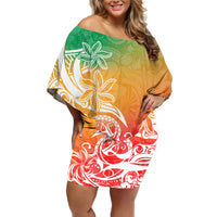 Polynesian Sunset Plumeria Off Shoulder Short Dress Pacific Island Tribal Reggae Style - Wonder Print Shop