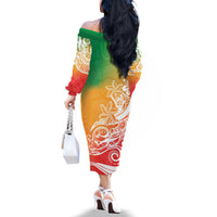 Polynesian Sunset Plumeria Off The Shoulder Long Sleeve Dress Pacific Island Tribal Reggae Style - Wonder Print Shop