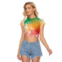 Polynesian Sunset Plumeria Raglan Cropped T Shirt Pacific Island Tribal Reggae Style - Wonder Print Shop
